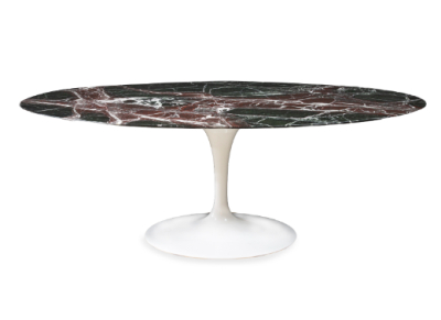Eero Saarinen (1910-1961).  Mesa "tulip" de aluminio lacado de blanco y tapa de m&aacute;rmol rojo rub&iacute;.  Editado por la Casa Knoll, 2024.