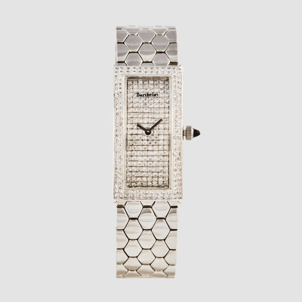 BARTHELAY. Reloj de pulsera para se&ntilde;ora. En acero. Esfera y bisel cuajados de diamantes talla brillante. 
