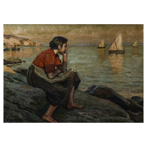 Dionís Baixeras Verdaguer (Barcelona, 1862-1943) Contemplando el mar. Óleo sobre tela.