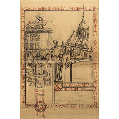 &quot;Boceto del pergamino dedicado a José María Permán&quot;    ISIDORO GUINEA (Bilbao, 1893-1947) 