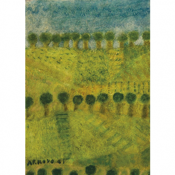 Eduardo Aroyo.   &quot;Sin título - Paisaje (1961)&quot;. Óleo y sobre lienzo. Firmado y fechado (61)