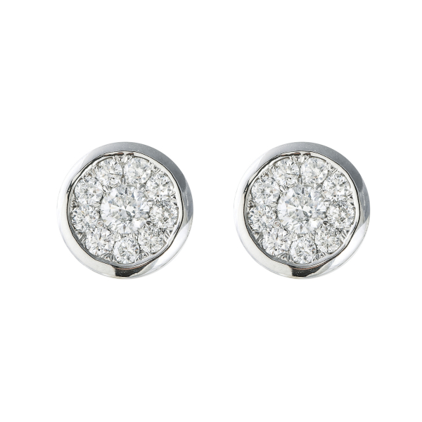 Pendientes rosetón en oro blanco con diamantes talla brillante engastados en garras.