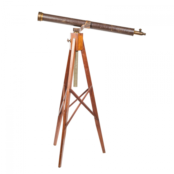 Telescopio alemán H. Chmielewsky, Berlin, en metal lacado y tripode en madera, fles. del s.XIX.