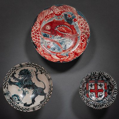 &quot;Conjunto de tres piezas de cerámica esmaltada&quot;   ISIDORO GUINEA (Bilbao, 1893-1947) 
