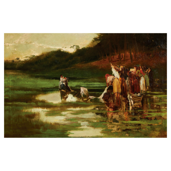 Enrique Serra Auqué (Barcelona, 1859-Roma, 1918) Lagunas Pontinas. Óleo sobre tela.