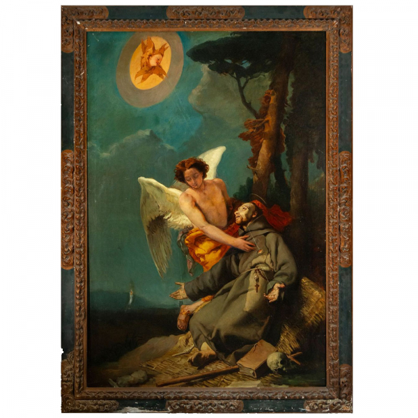 Seguidor de GIOVANNI DOMENICO TIEPOLO (Venecia, 1727 - 1804) "Estigmatizaci&oacute;n de San Francisco".     &Oacute;leo sobre lienzo.