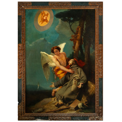 Seguidor de GIOVANNI DOMENICO TIEPOLO (Venecia, 1727 - 1804) "Estigmatizaci&oacute;n de San Francisco".     &Oacute;leo sobre lienzo.