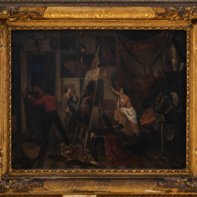 &quot;Estudio del Pintor&quot;.  ESCUELA HOLANDESA O BELGA DEL SIGLO XIX.   Firmado: Ilegible.   Técnica: Óleo/Lienzo
