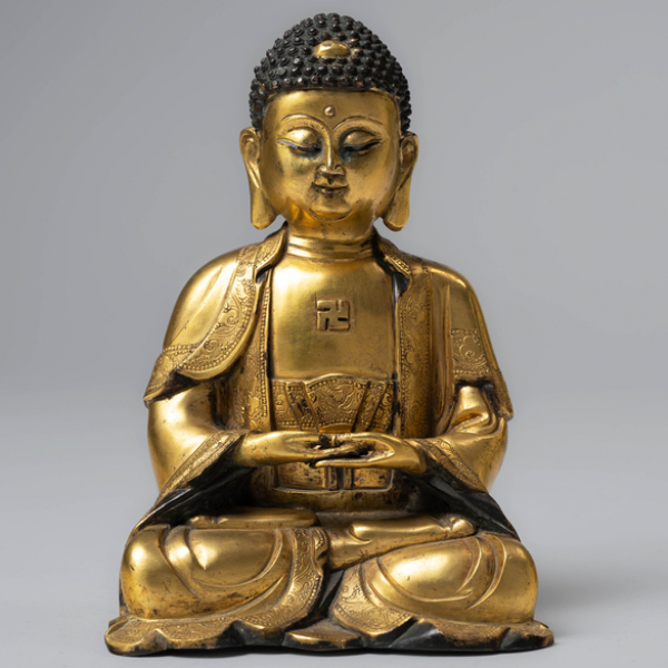 &quot;Buda&quot; Escultura en bronce dorado de la Dinastía Qing (1636-1912)