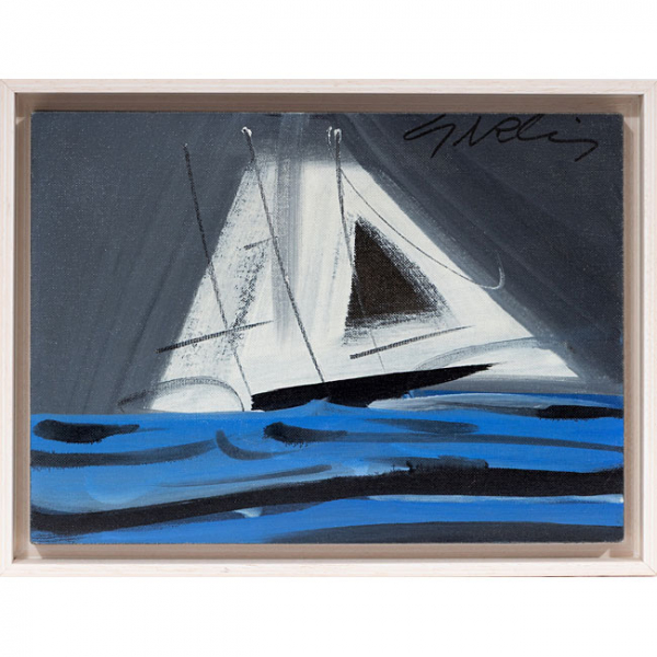 JUAN GARCÉS ESPINOSA   (Marín, Pontevedra 1935 - Madrid 2014)  "Velero "  Firmado: Garcés  Óleo / Lienzo pegado a tabla 