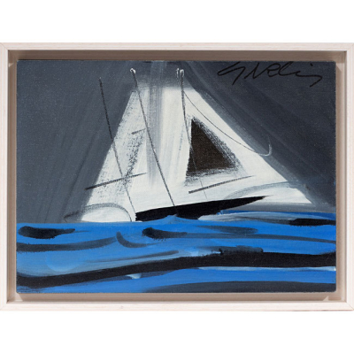 JUAN GARC&Eacute;S ESPINOSA   (Mar&iacute;n, Pontevedra 1935 - Madrid 2014)  "Velero "  Firmado: Garc&eacute;s  &Oacute;leo / Lienzo pegado a tabla 