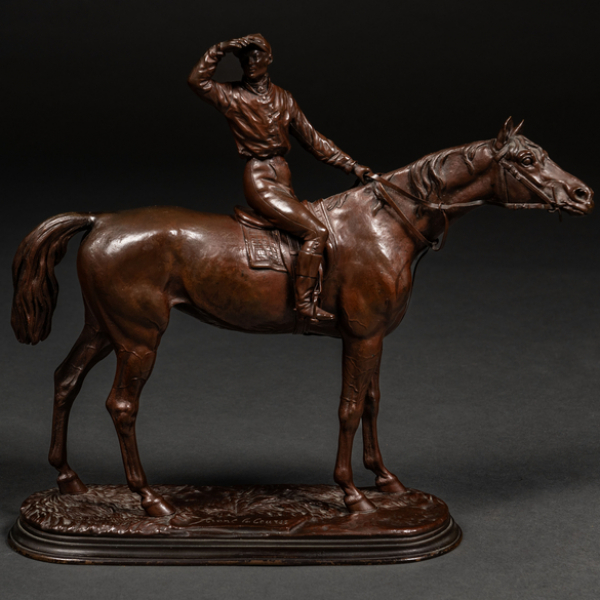 "Avant La Course" Escultura realizada en bronce con patina marrón.  JULIES MOIGNEIZ (Francia, 1835-1894).