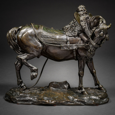 &quot;Caballo de tiro&quot; Escultura en bronce con patina negro del siglo XIX.   THEODORE GECHTER (Francia, 1795-1844)
