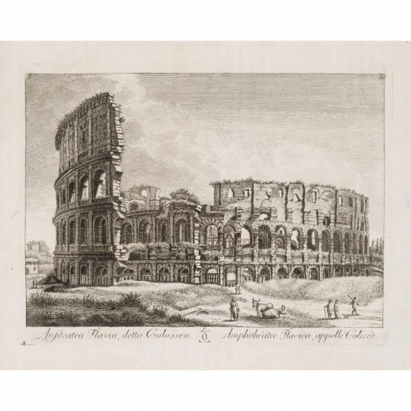 "11 Vistas de Roma". Grabados al aguafuerte con vistas de la ciudad de Roma, con texto al pie.