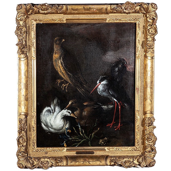 Círculo de Jan Fyt (Amberes, 1611 - 1661) &quot;Escena con aves en un paisaje&quot;