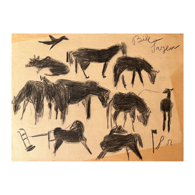 Bill Traylor (Benton, Alabama, USA, 1854-Montgomery, Alabama, USA, 1949)  Sin título (Country Landscape).  Dibujo a cera negra sobre papel. Firmado. 