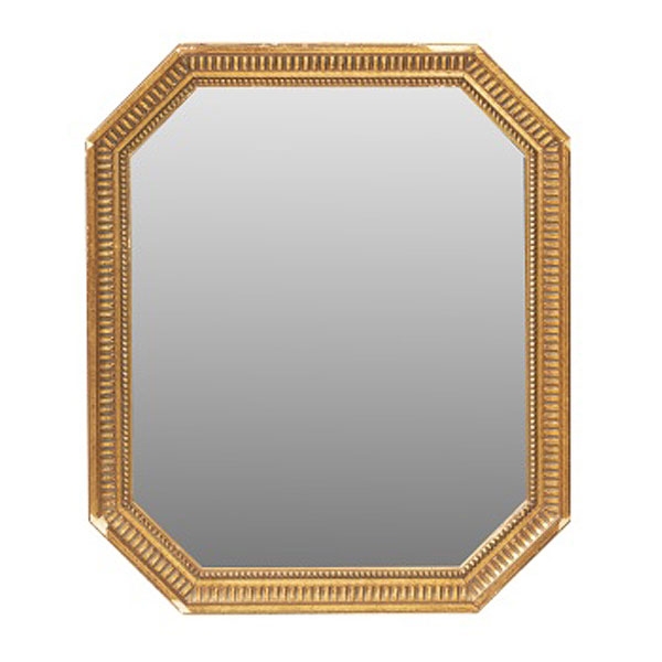 Espejo en madera y estuco dorado con decoración geométrica y perlas. Estilo Luis XVI.
