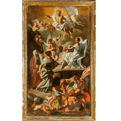 Escuela italiana del siglo XVIII, atribuido a Francesco Solimena "Resurrecci&oacute;n de Cristo".   &Oacute;leo sobre lienzo