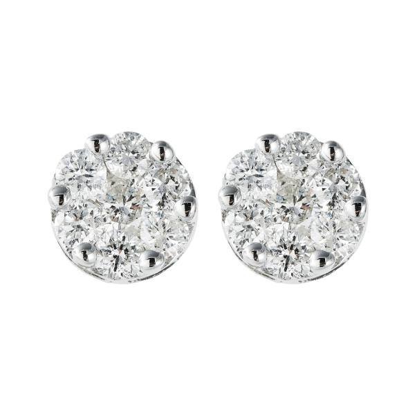 Pendientes rosetón en oro blanco con diamantes talla brillante engastados en garras.
