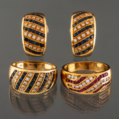 Conjunto de dos anillos y pareja de pendientes en oro amarillo de 18kt