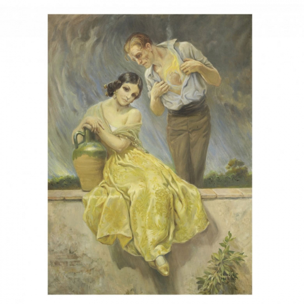 Enrique Pertegás Ferrer (1884-1962) &quot;Oh llama de amor viva&quot;.    Óleo sobre lienzo. Firmado  