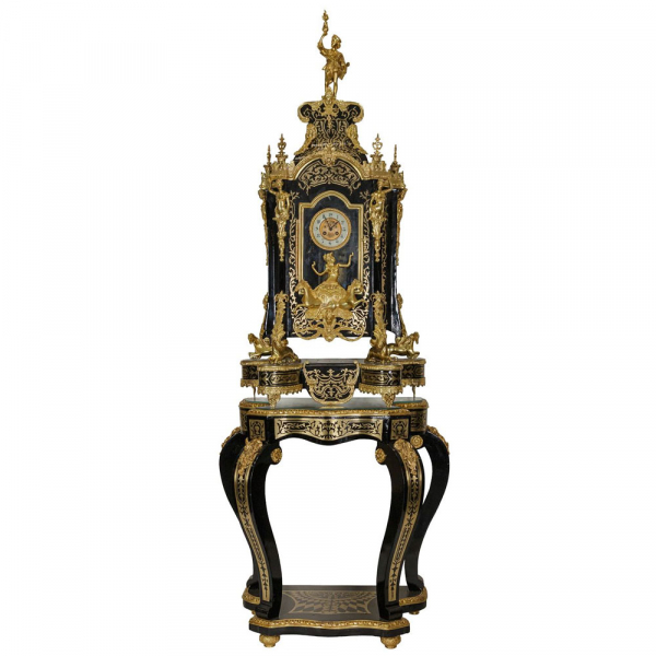 Reloj estilo Luis XIV sobre consola – Escuela Francesa, Siglo XX.
