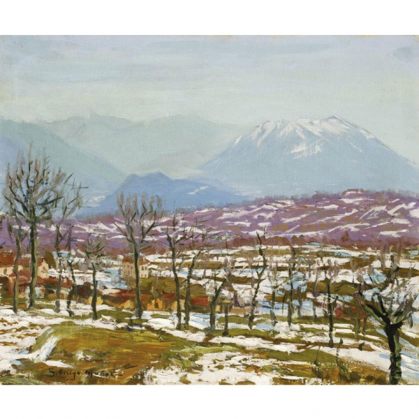Godofredo Ortega Muñoz.   &quot;Montañas al fondo (c. 1920-1929)&quot;. Óleo sobre lienzo. 