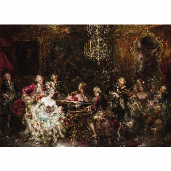 Pablo Salinas. &quot;Concierto en Palacio&quot;. Óleo sobre lienzo. Firmado 