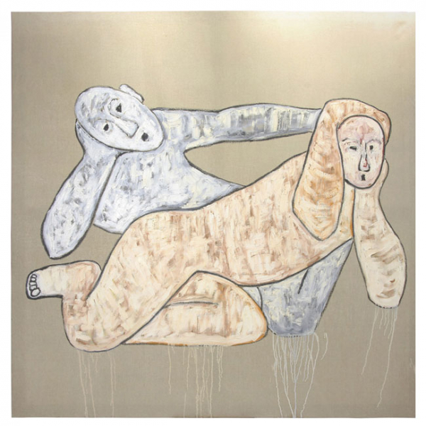Pedro Sandoval (1966) "Azteca", 2002.  Óleo sobre lienzo. Sin firma. 