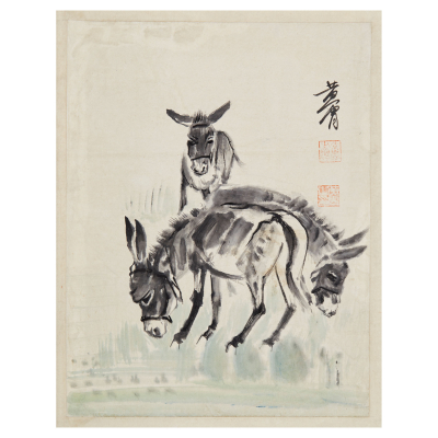 Huang Zhou. Liang Gantang (China, 1925-1997) Estudio de burros. Tinta china, técnica del sumi-e sobre papel.