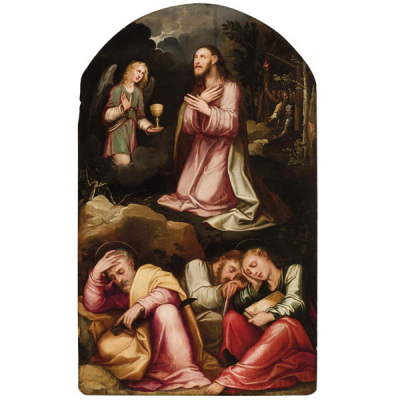 Luis de Vargas. &quot;Cristo en el Huerto de los Olivos&quot;. Óleo sobre tabla. 