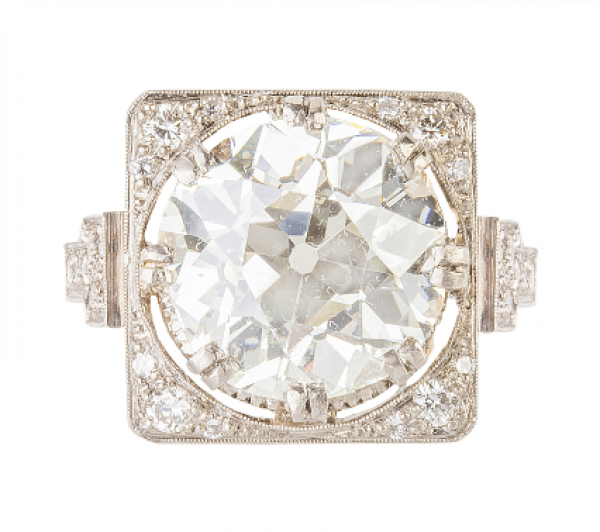 Sortija Solitario de brillante Art-Decó con un brillante central de talla antigua