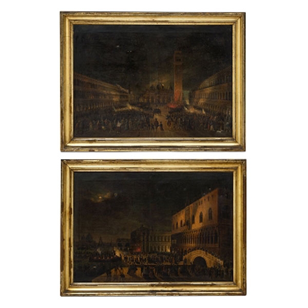 GIACOMO GUARDI (CÍRCULO)  (Italia 1764 - 1835) &quot;Veduta della Piazza di S.Marcos y Capriccio: vue de la lagune vénitienne (pareja)&quot;