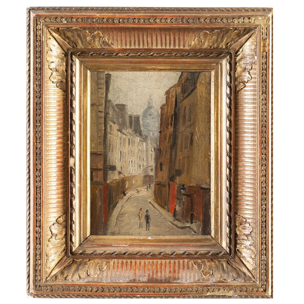 ATRIBUIDO A MAURICE UTRILLO (Par&iacute;s, 1883 &ndash; Dax, 1955) "Montmartre, Rue Saint-Rustique".  &Oacute;leo sobre cart&oacute;n entelado