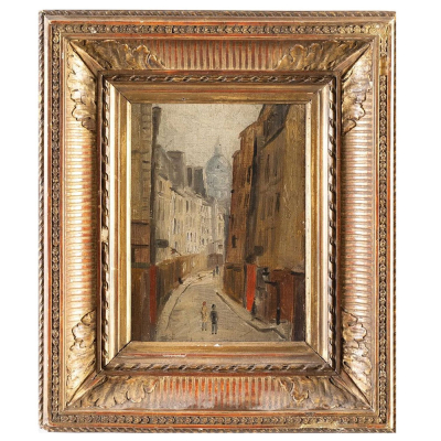 ATRIBUIDO A MAURICE UTRILLO (Par&iacute;s, 1883 &ndash; Dax, 1955) "Montmartre, Rue Saint-Rustique".  &Oacute;leo sobre cart&oacute;n entelado