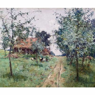 Dar&iacute;o de Regoyos. "Granja en B&eacute;lgica (1881)". &Oacute;leo sobre lienzo. Firmado y fechado (1881)
