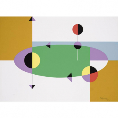 César Manrique. &quot;Banderas del Cosmos I (1985)&quot;. Serigrafía sobre papel. Firmada y fechada 