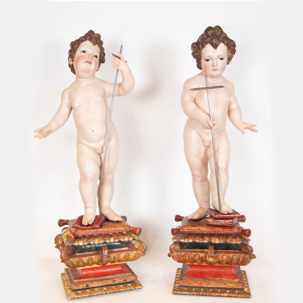 Excepcional pareja de "Niño Jesús y San Juanito" en talla, atribuidos a Juan de Mesa 