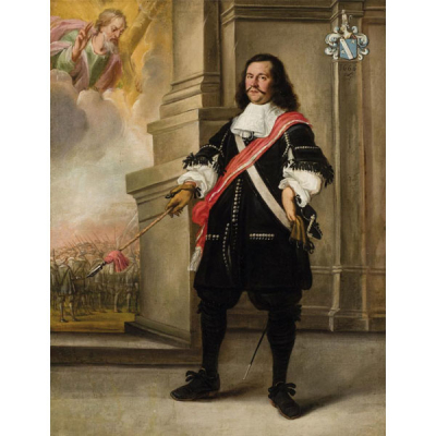 ESCUELA EUROPEA S. XVII   &quot;Retrato de caballero con bastón de mando&quot;. Óleo sobre lienzo.