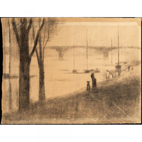 Georges Seurat (París, 1859 – París, 1891) atribuido - "Puente de Courbevoie, margen izquierda" (c.1883-1885).  