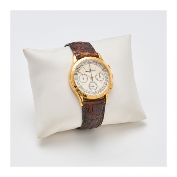 VACHERON CONSTANTIN. Reloj cronógrafo de pulsera para caballero, c.1980. En oro y correa de piel con hebilla ardillón. Ref.49002-00018/ 631839.