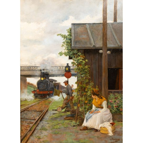 Manuel Villegas Brieva (Lleida, 1871-Madrid, 1923)  La entrada en Irún.  Óleo sobre tela. Firmado 