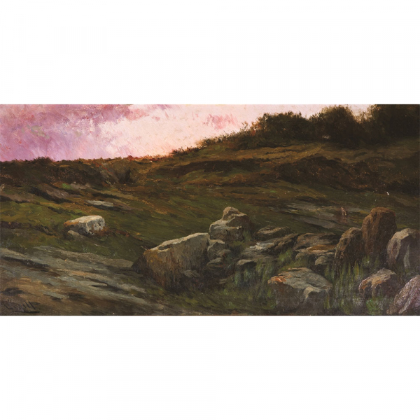 Modest Urgell Inglada (Barcelona, 1839-1919).  Atardecer.  Óleo sobre tela. Firmado. 