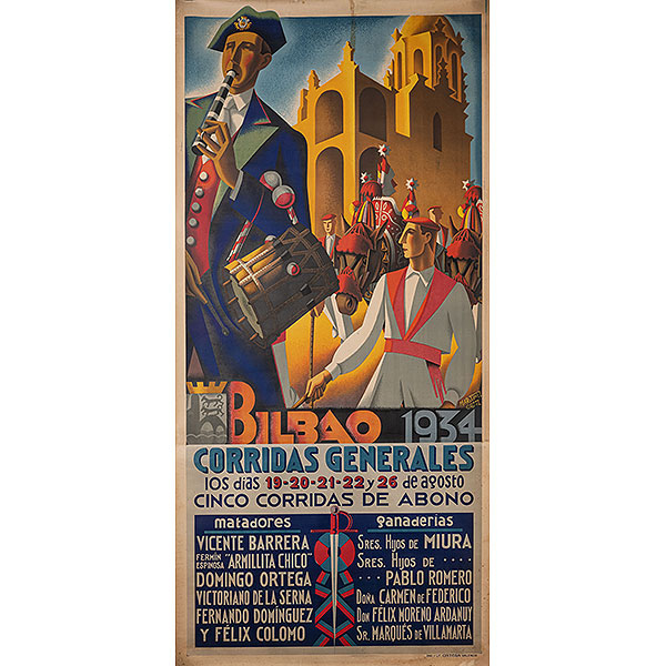 "Cartel Litográfico de la corrida de toros de Bilbao de 1934"  Nicolás Martínez Ortíz de Zárate (Bilbao, 1907 - 1987). 