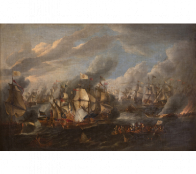ESCUELA ESPAÑOLA, SIGLO XVIII Combate naval entre cristianos y turcos