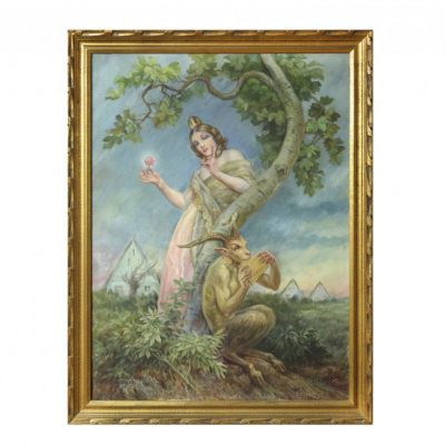 Enrique Pertegás Ferrer (1884-1962) &quot;Dama con fauno&quot;   Óleo sobre lienzo. Firmado