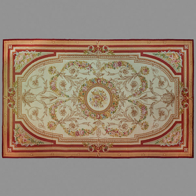 Alfombra de lana francesa estilo Aubusson del siglo XIX.