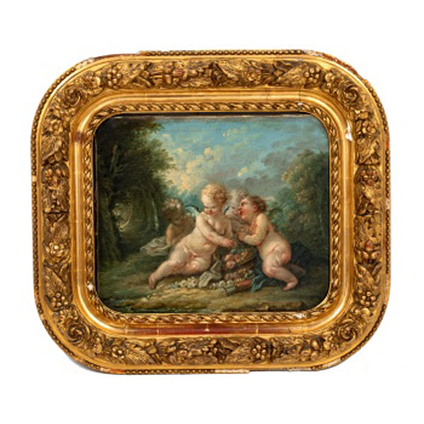 ESCUELA FRANCESA  (Pp. S. XIX) &quot;Ángeles con flores y cupido&quot;