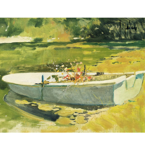 ISIDORO LAZARO FERRE   (1949)  "Barca con flores".  Firmado: I. Lázaro  Óleo / Lienzo 