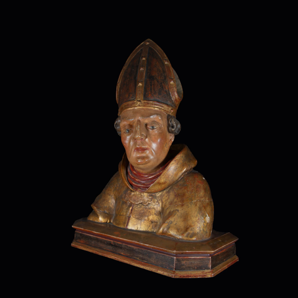 Importante Busto Relicario de Obispo a tamaño natural, Trabajo Renacentista de Colonia, Sur de Alemania y mediados del siglo XVI.